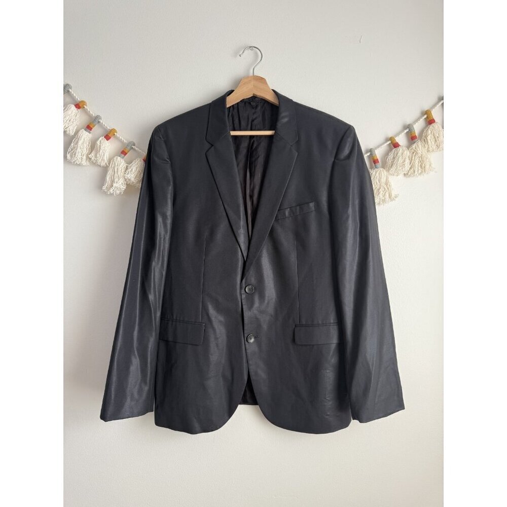 Hugo Boss Satin Virgin Wool Single Breasted Structured Blazer Black Formal 44R